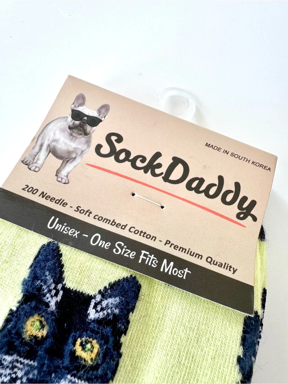 Sock Daddy Black Cat Pattern Unisex Crew Socks - Yellow with Black Cat Faces